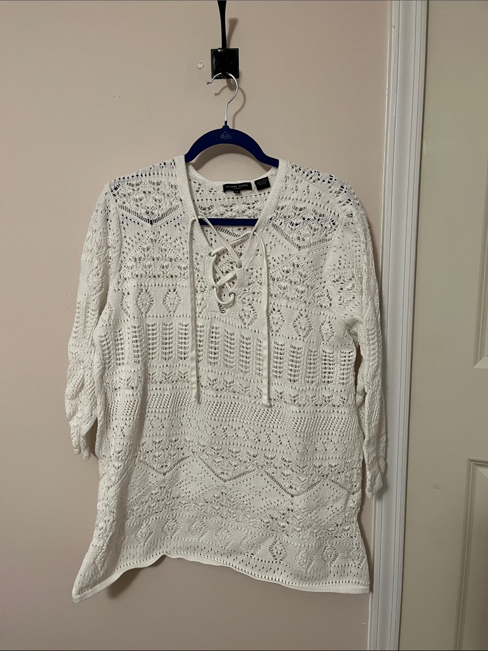 JEANNE PIERRE White Crochet Knit Top - Women's 2X